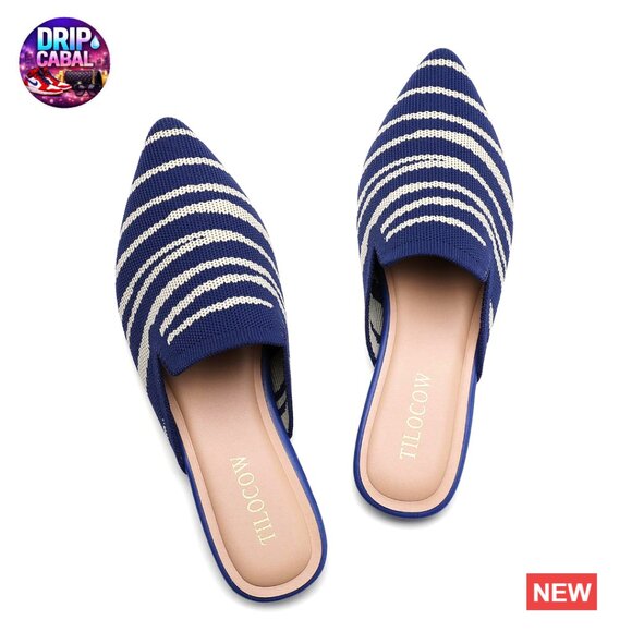 Knitted Mesh Ballet Flats Pointed Toe Mules Walking Shoes